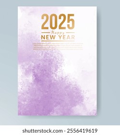 Happy new year 2025 card template with watercolor background