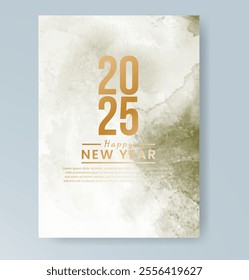 Happy new year 2025 card template with watercolor background