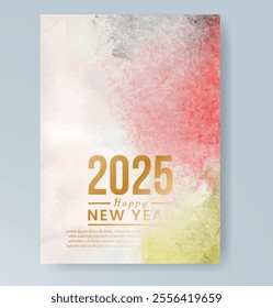 Happy new year 2025 card template with watercolor background