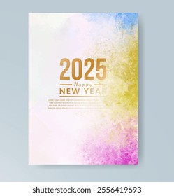 Happy new year 2025 card template with watercolor background