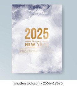 Happy new year 2025 card template with watercolor background