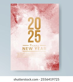 Happy new year 2025 card template with watercolor background