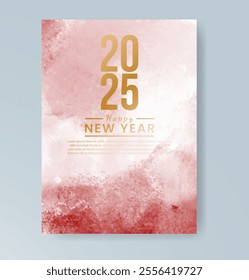 Happy new year 2025 card template with watercolor background