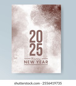 Happy new year 2025 card template with watercolor background