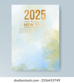 Happy new year 2025 card template with watercolor background