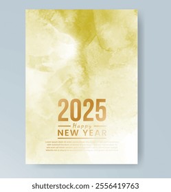 Happy new year 2025 card template with watercolor background