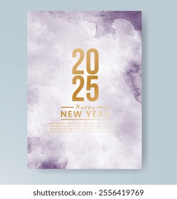 Happy new year 2025 card template with watercolor background