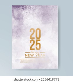 Happy new year 2025 card template with watercolor background