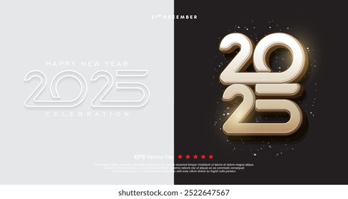 Happy new year 2025 celebration with shiny number design template. Collection vector design number 2025 celebration
