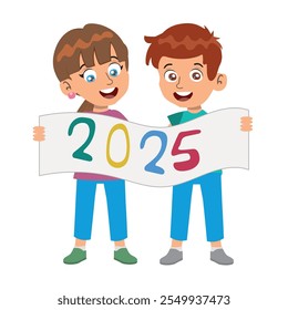 Happy New Year 2025 Celebration with Banner, Vector illustration.