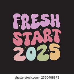 Feliz año nuevo 2025 celebración groovy diseño de la camiseta