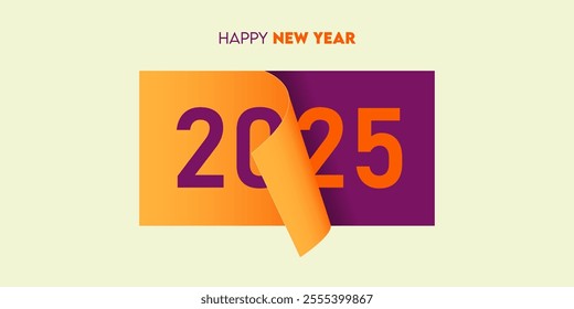 Happy new year 2025 celebration greeting card and social media post or banner design template in torn paper or paper tear or paper peel style. Vector Illustration.