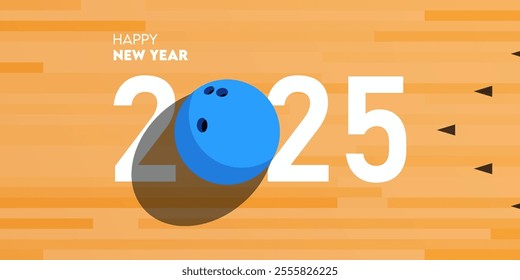 Happy new year 2025 celebration greeting card and social media post or banner design template in bowling or sport concept. bowling ball on lane. Vector Illustration.