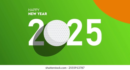 Happy new year 2025 celebration greeting card and social media post or banner design template in golf or sport concept. golf ball on field. Vector Illustration.