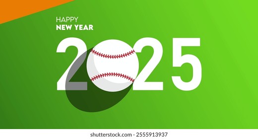 Happy new year 2025 celebration greeting card and social media post or banner design template in baseball, softball or sport concept. baseball ball on court. Vector Illustration.