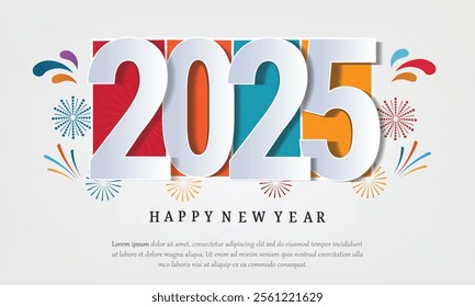 Happy New Year 2025 Celebration Banner  With  truncated number with Colorful Background - Perfect for Festive Greetings, Holiday Wishes, New Year's Eve Party Invitations, and Winter Celebrations"