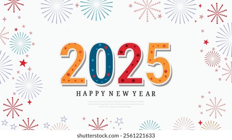 Happy New Year 2025 Celebration Banner  With  truncated number with Colorful Background - Perfect for Festive Greetings, Holiday Wishes, New Year's Eve Party Invitations, and Winter Celebrations"