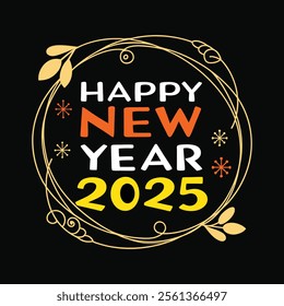 Happy New Year 2025 celebration banner with festive design, dancing girl and dog illustration