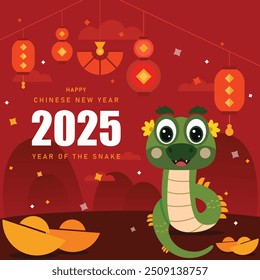 Happy new year 2025, Chinese new year of snake vector Modern minimalist geometric style Chinese new year elements.