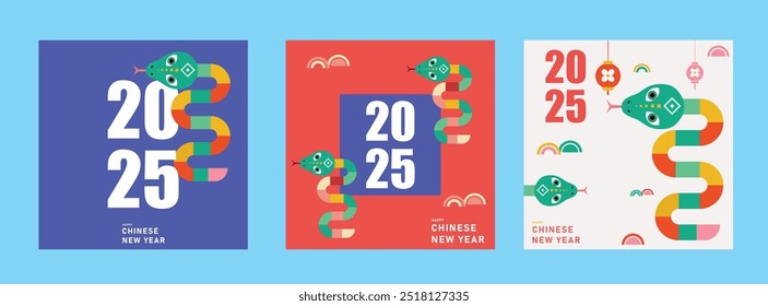 happy new year 2025, chinese new year 2025, year of the snake, for card, banner, Flyer Template.