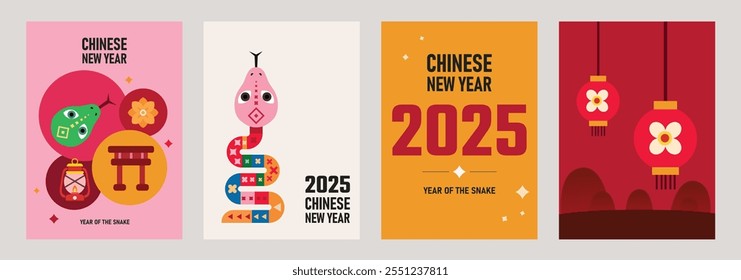 Happy New Year 2025, Happy New Year, Chinese new year, Lunar new year greeting card, banner, poster, social media post, Notebook cover, brochure design
