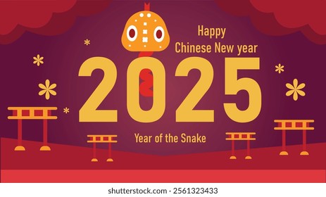 happy new year 2025, Chinese new year, year of snake vector Modern minimalist geometric style Chinese new year elements.