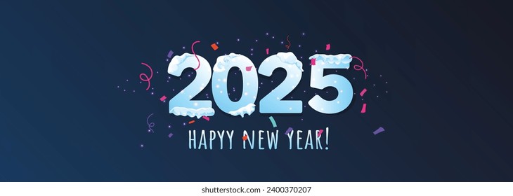 Happy new year 2025 with Christmas unique number logo concept. 2025 new year celebration banner template for social media post, calendar and cover banner with snow. Golden Gradient Numbers.