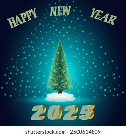 Happy New Year 2025. Christmas tree with falling snow. Modern design and style for New Year 2025 celebration. Elegant and beautiful poster designs. Premium vector design for poster, card, calendar and