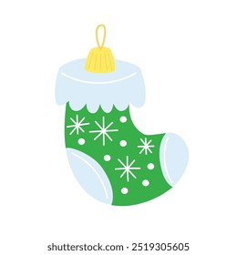 Happy New year 2025 christmas tree toy green. Vector illustration isolated on white background. 