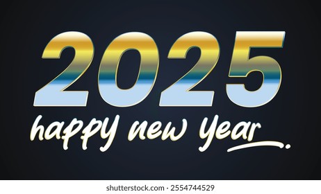 Happy New Year 2025 chrome metallic text design. Vector illustration background for new year's eve and new year resolutions and happy wishes