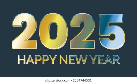 Happy New Year 2025 chrome metallic text design. Vector illustration background for new year's eve and new year resolutions and happy wishes