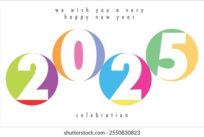 Feliz Año Nuevo 2025 Circle varios colores pastel con fondo de color blanco. Feliz Año Nuevo 2025 Diseño de texto. La Plantilla del diario de negocios para 2025 Feliz Año Nuevo.