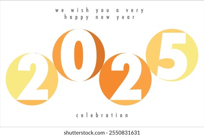 Feliz Año Nuevo 2025 Circulo de color amarillo monocromo con fondo de color blanco. Feliz Año Nuevo 2025 Diseño de texto. La Plantilla del diario de negocios para 2025 Feliz Año Nuevo.