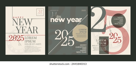 Happy new year 2025 classic poster design with vintage background. Vector premium design for flyers, posters and social media posts. 2025 vector premium design.