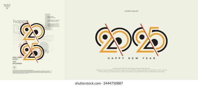 Happy New Year 2025 with a classic retro look. Happy New Year 2025 vector premium design. Design for backgrounds, covers and posters.