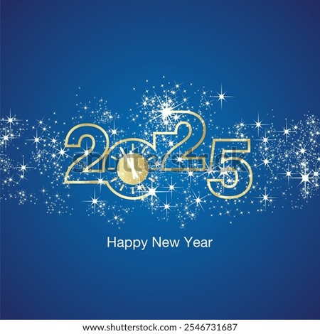 Happy New Year 2025 clock countdown loading light sparkle firework golden white blue color vector logo icon
