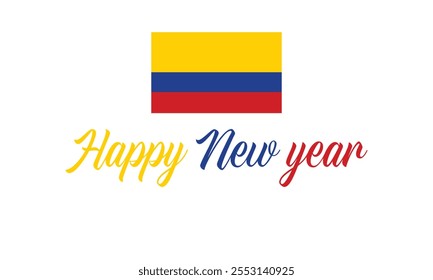 Happy New Year 2025 Colombia on a which background, Vector design of Happy New Year with flag of COLOMBIA, Happy New Year in the colors of COLOMBIA flag, Typographic design of Happy new year