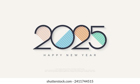 Happy new year 2025 with colorful lines. Premium vector background for happy new year 2025 celebration.