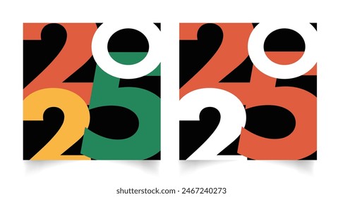 Happy new year 2025 with colorful typography number logo. Page cover. Minimalistic design
