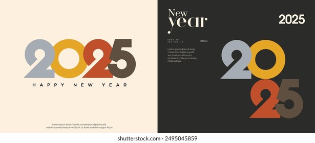 happy new year 2025 with colorful number concept. Happy new year 2025 logo design. greeting concept for 2025 new year celebration.