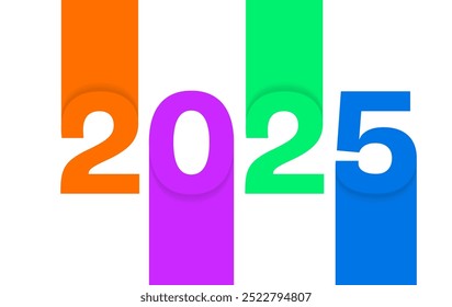 Happy New Year 2025 colorful creative vector graphics New year 2025 multicolor modern minimal vector graphic or logo design Colorful 2025 numbers blend into each other vector graphic