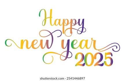 HAPPY NEW YEAR 2025 colorful vector brush calligraphy banner. isolated on white background. Vector illustration. EPS 10 