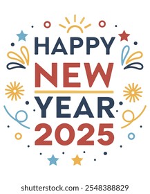 happy new year 2025. colorful Happy New Year card.