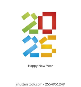 Happy New Year 2025 colorful rectangles design numbers build square 2025 year on white isolated background