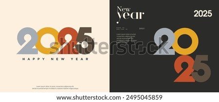 happy new year 2025 with colorful number concept. Happy new year 2025 logo design. greeting concept for 2025 new year celebration.