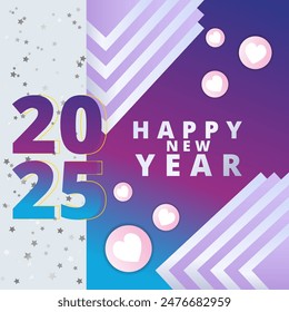 Happy new year 2025 concept design, post template, minimalistic, luxury, floral retro futuristic poster, retro wave
