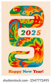 Happy New Year 2025 concept design. Snake, symbol of the Chinese zodiac vector illustration. Symbol of 2025. Banner for a New Year's party.