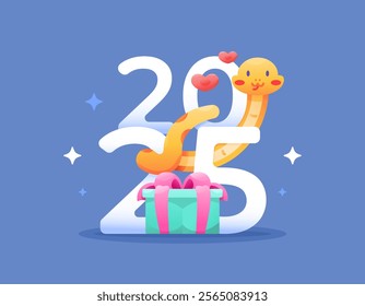 happy new year 2025 concept. chinese new year. snake zodiac. animal. illustration of cute and adorable snake with number 2025. gradient style design. design element for banner, poster, or calendar