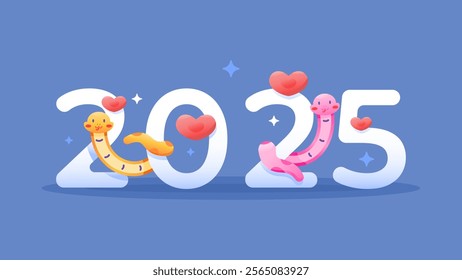 happy new year 2025 concept. chinese new year. snake zodiac. animal. illustration of cute and adorable snake with number 2025. gradient style design. design element for banner, poster, or calendar