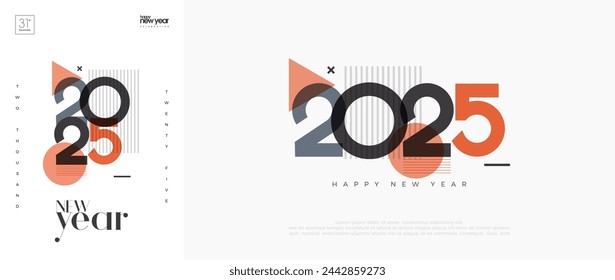 Feliz año nuevo 2025 fondo de póster de portada. Con números coloridos. y con un aspecto único y moderno. Diseño vectorial premium para la celebración de año nuevo.